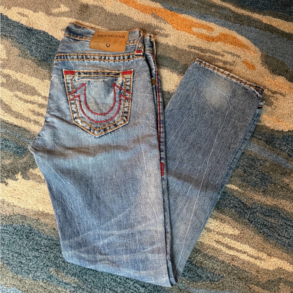 True Religion Jeans Made in USA Red & Gold stitching